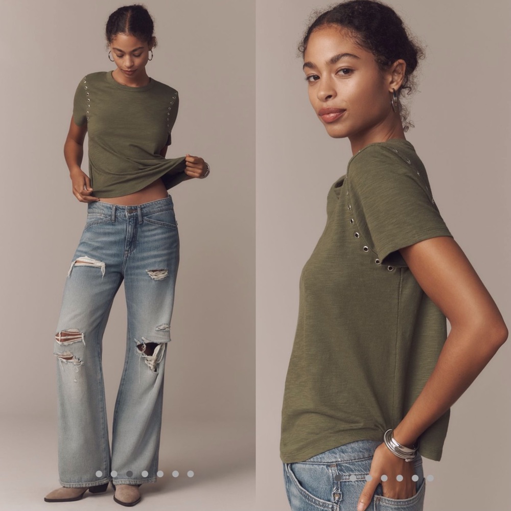 The Bennie Cotton Slub crew neck grommet Tee by Pilcro